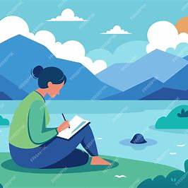 A person journaling by a peaceful lake at sunrise, capturing a moment of reflection and gratitude.