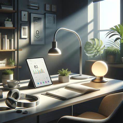 Well‑organised creative workspace with tablet, lamp, headphones—ideal for ADHD focus.