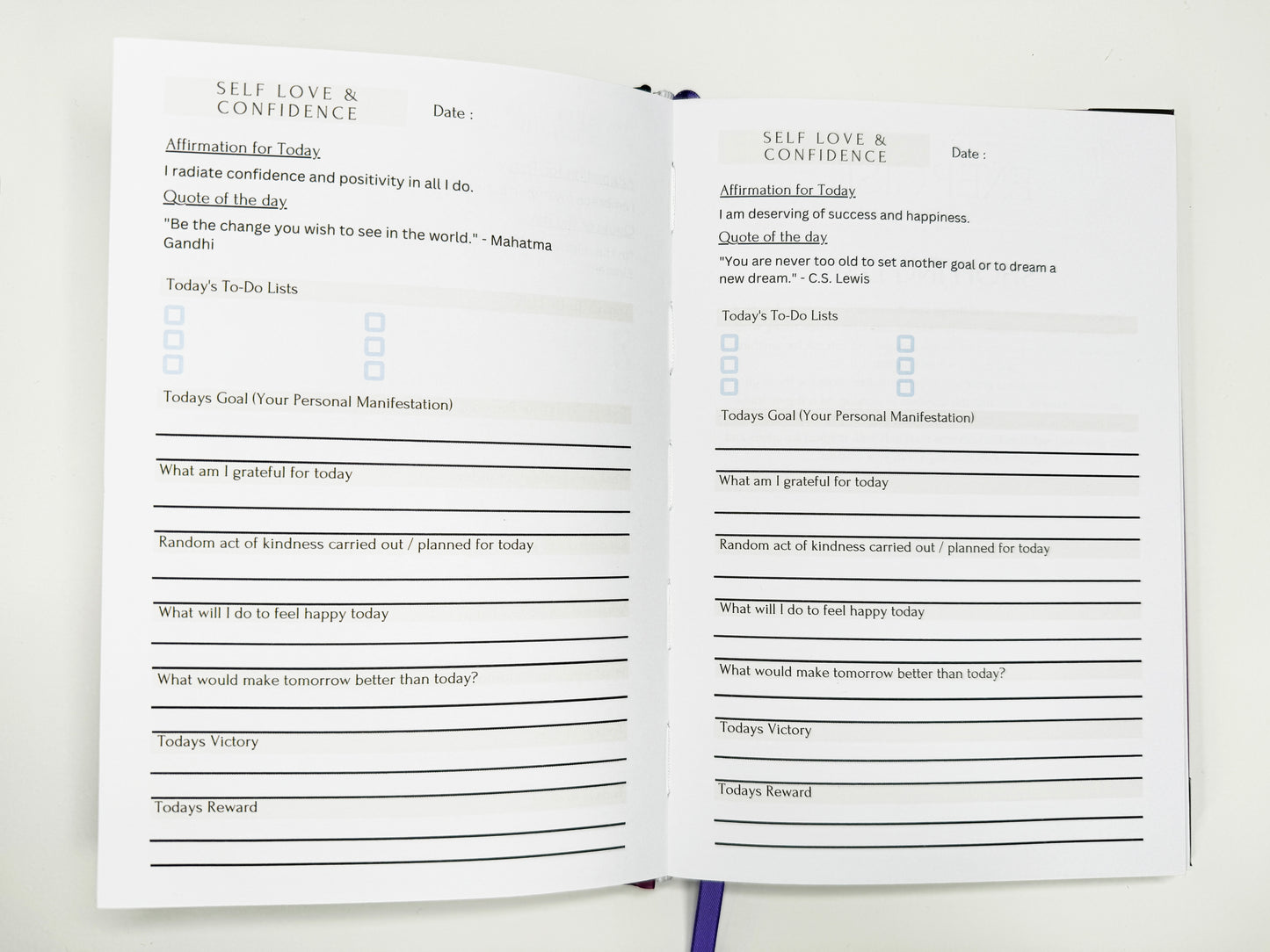 Self-love and confidence section Inside of the Manifestation Journal