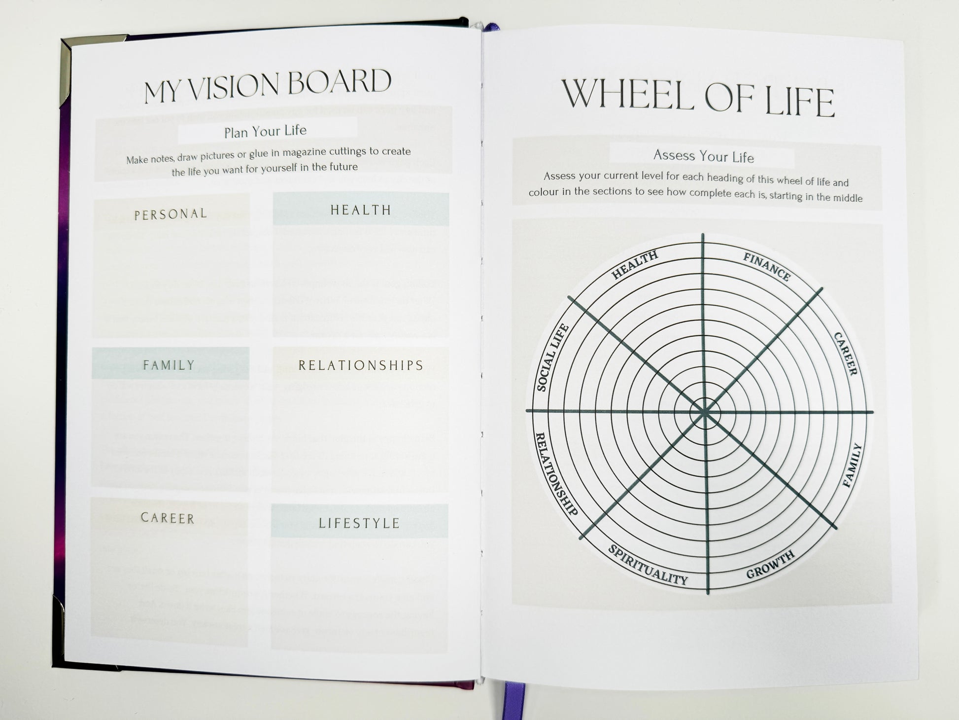 Vision board and wheel of life Inside the Manifestation Journal