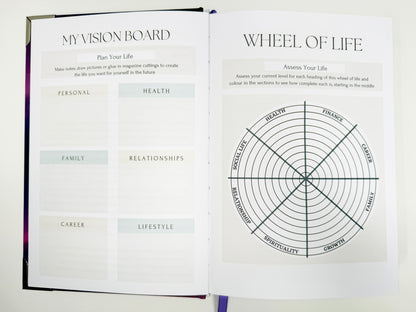Vision board and wheel of life Inside the Manifestation Journal